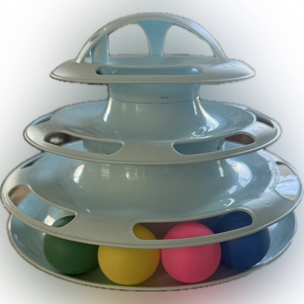 🩵 Interactive 3 Tier Blue Cat Toy with Balls